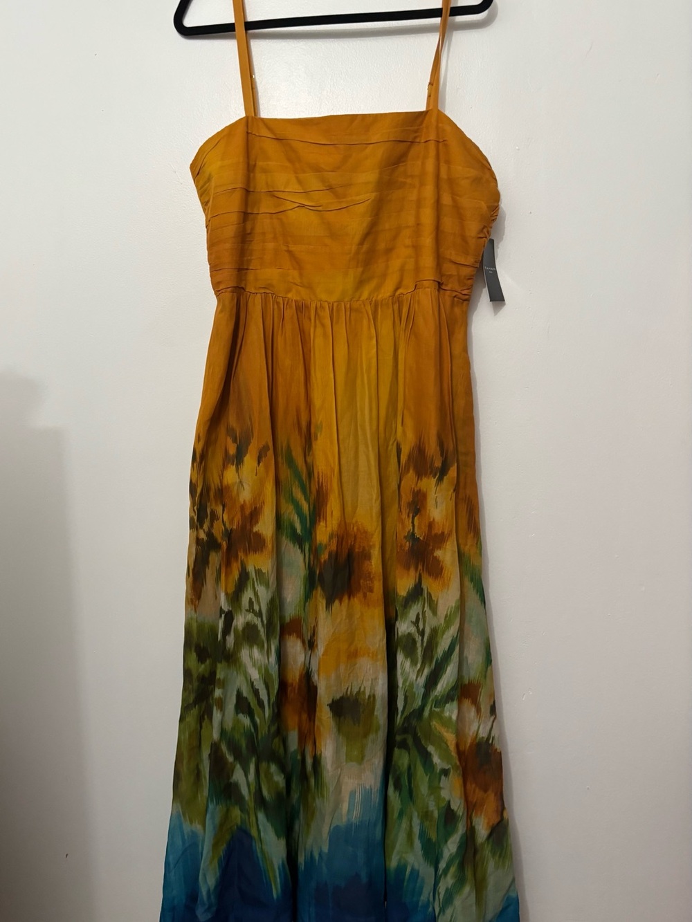 Tahari Mustard to Blue Floral Ombre Maxi Dress